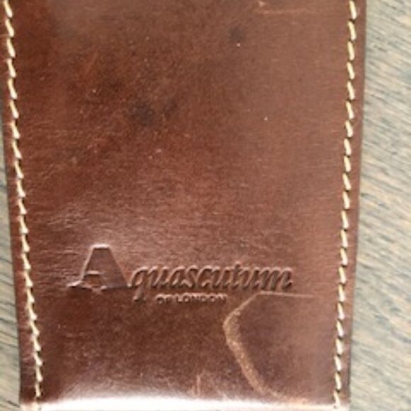 Aquascutum Authentic Vtg Genuine Leather Luggage Tag Brass Hardware Brown Sz OS - Picture 4 of 5